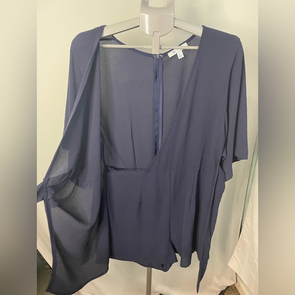She + Sky Navy Blue Short Sleeve V Neck Romper‎ Sz L - Picture 4 of 11